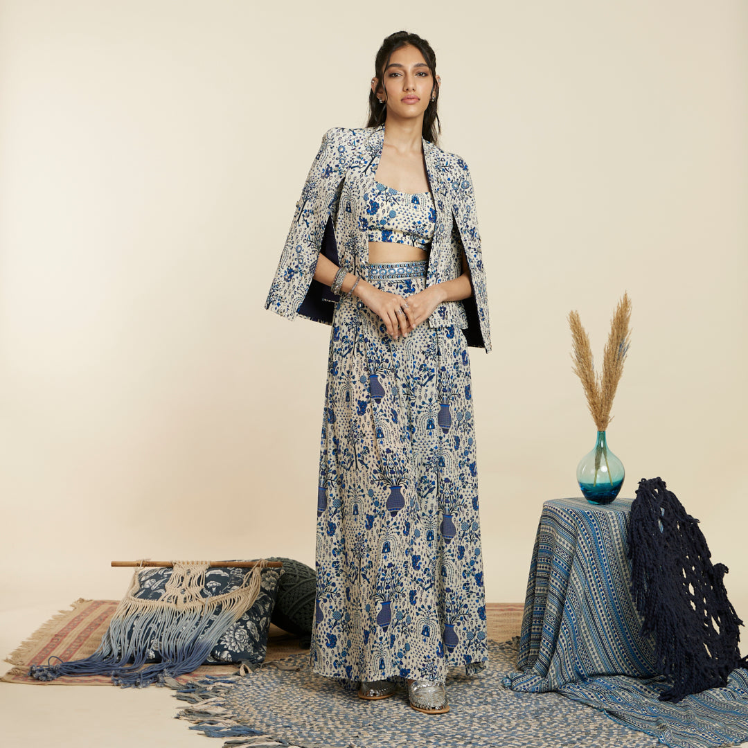 SAFAR BLUE JAAL PRINT NOOR JACKET SET