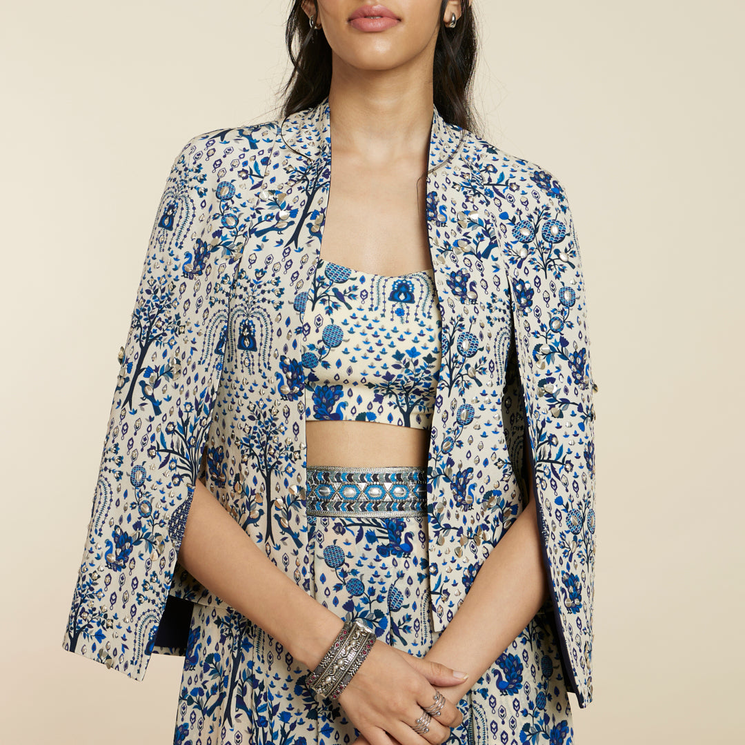 SAFAR BLUE JAAL PRINT NOOR JACKET SET