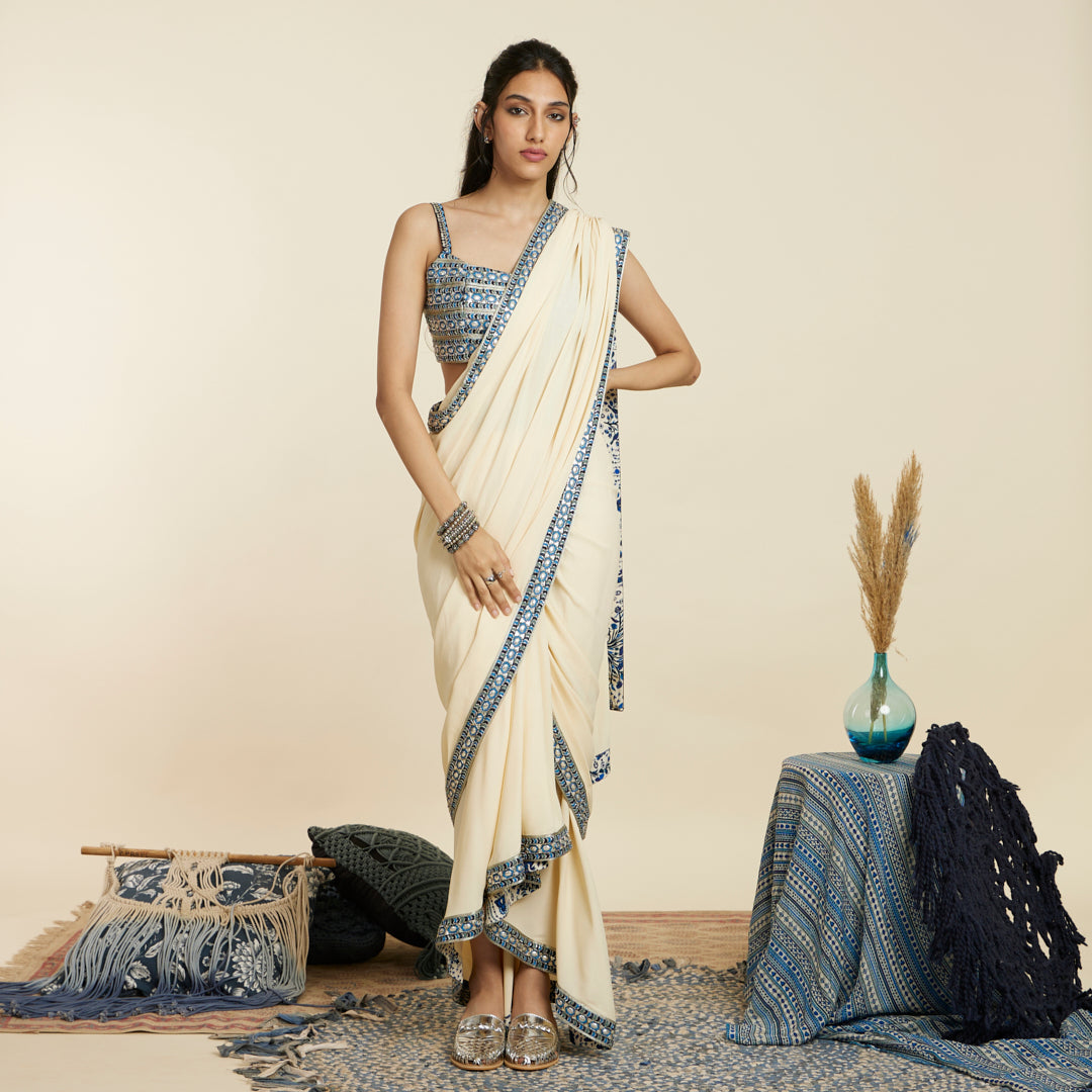 IVORY CASCADE SAREE SET