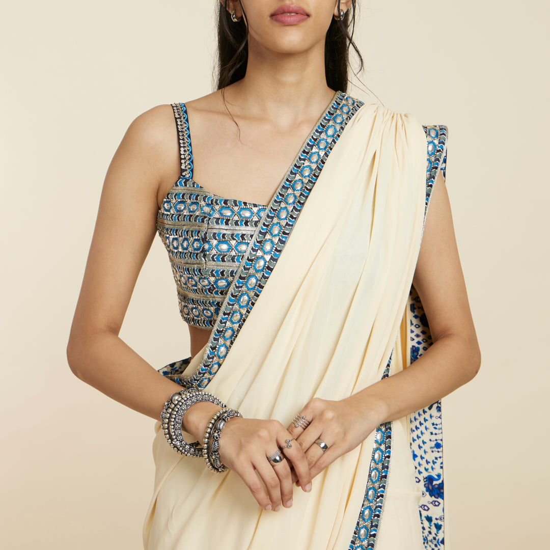 IVORY CASCADE SAREE SET