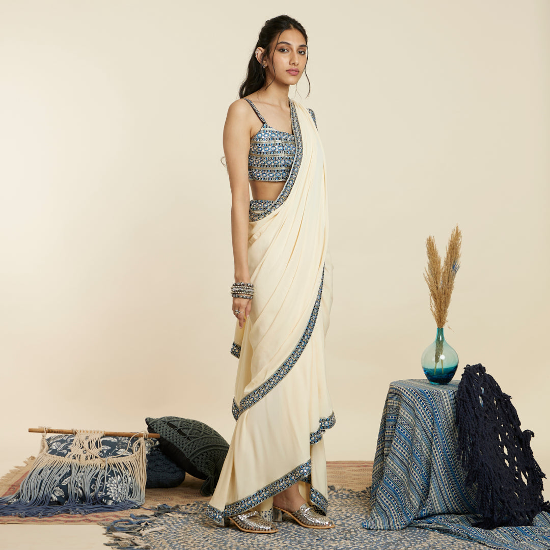 IVORY CASCADE SAREE SET