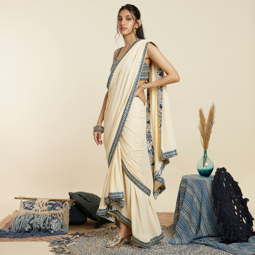 IVORY CASCADE SAREE SET