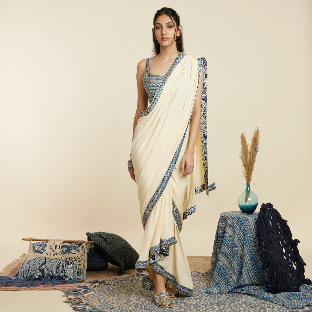 IVORY CASCADE SAREE SET