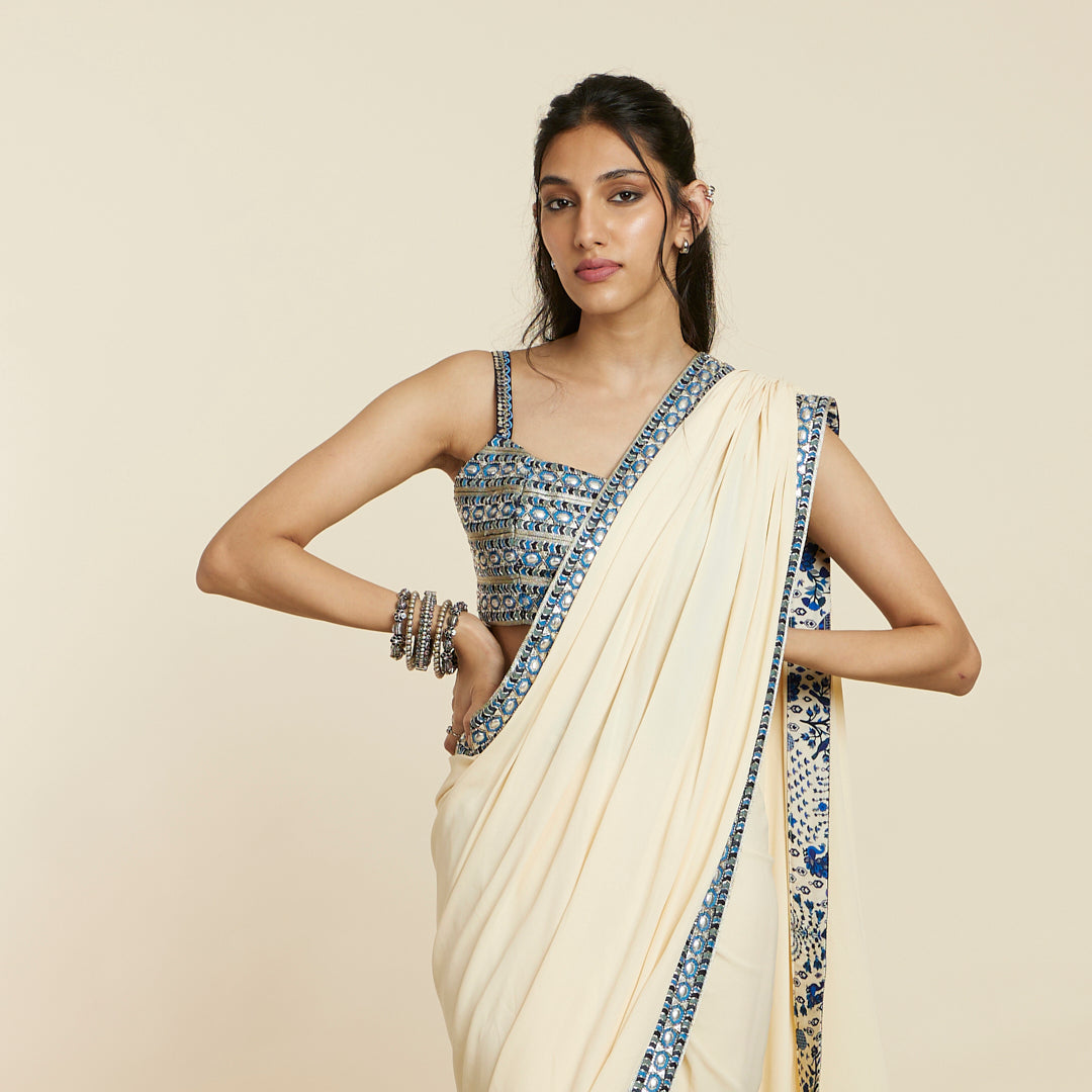 IVORY CASCADE SAREE SET