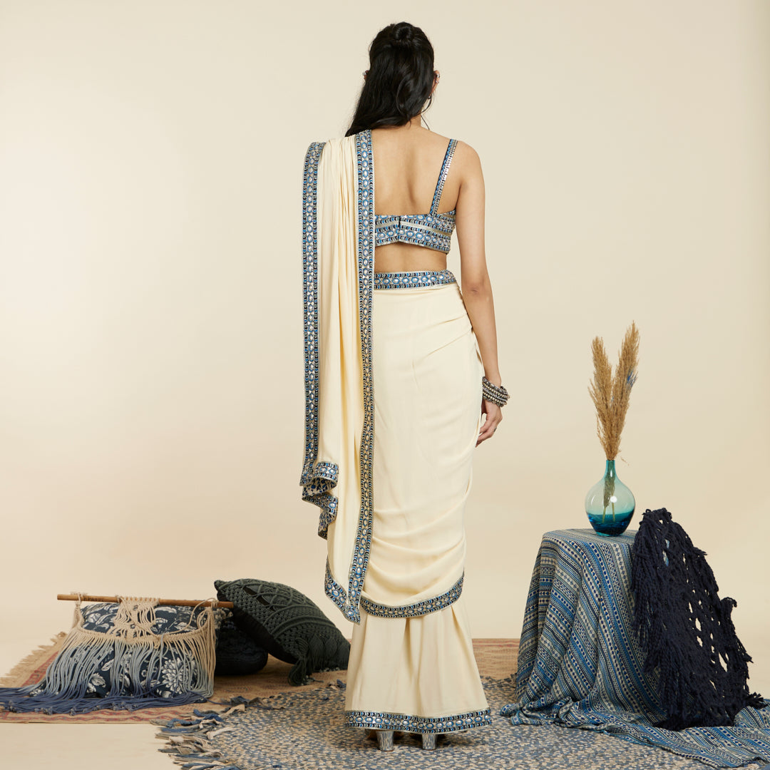 IVORY CASCADE SAREE SET