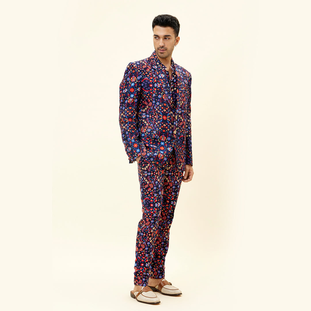 BLUE JAAL PRINT BLAZER WITH PANTS