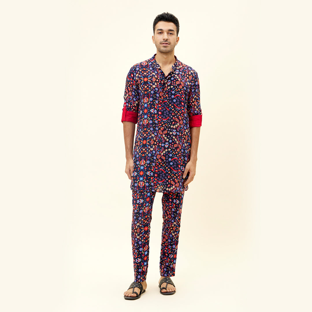 RASA BLUE JAAL PRINT SHORT SHIRT STYLE KURTA with pants