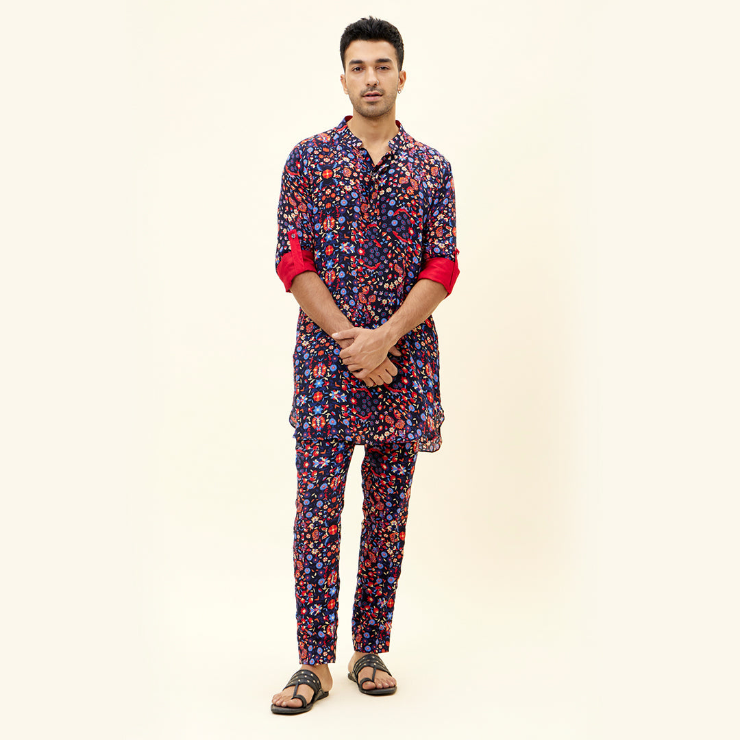 RASA BLUE JAAL PRINT SHORT SHIRT STYLE KURTA with pants