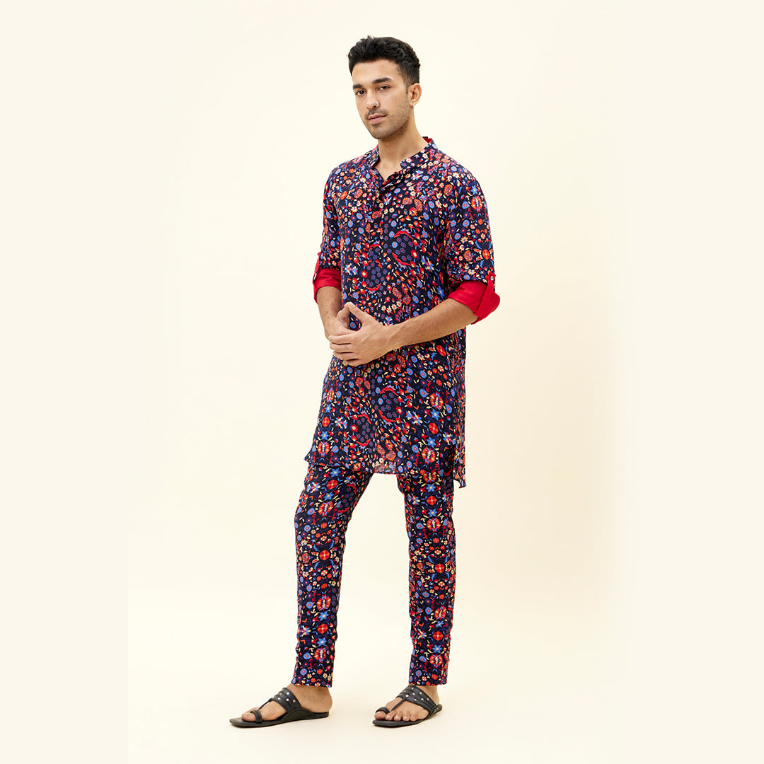 RASA BLUE JAAL PRINT SHORT SHIRT STYLE KURTA with pants