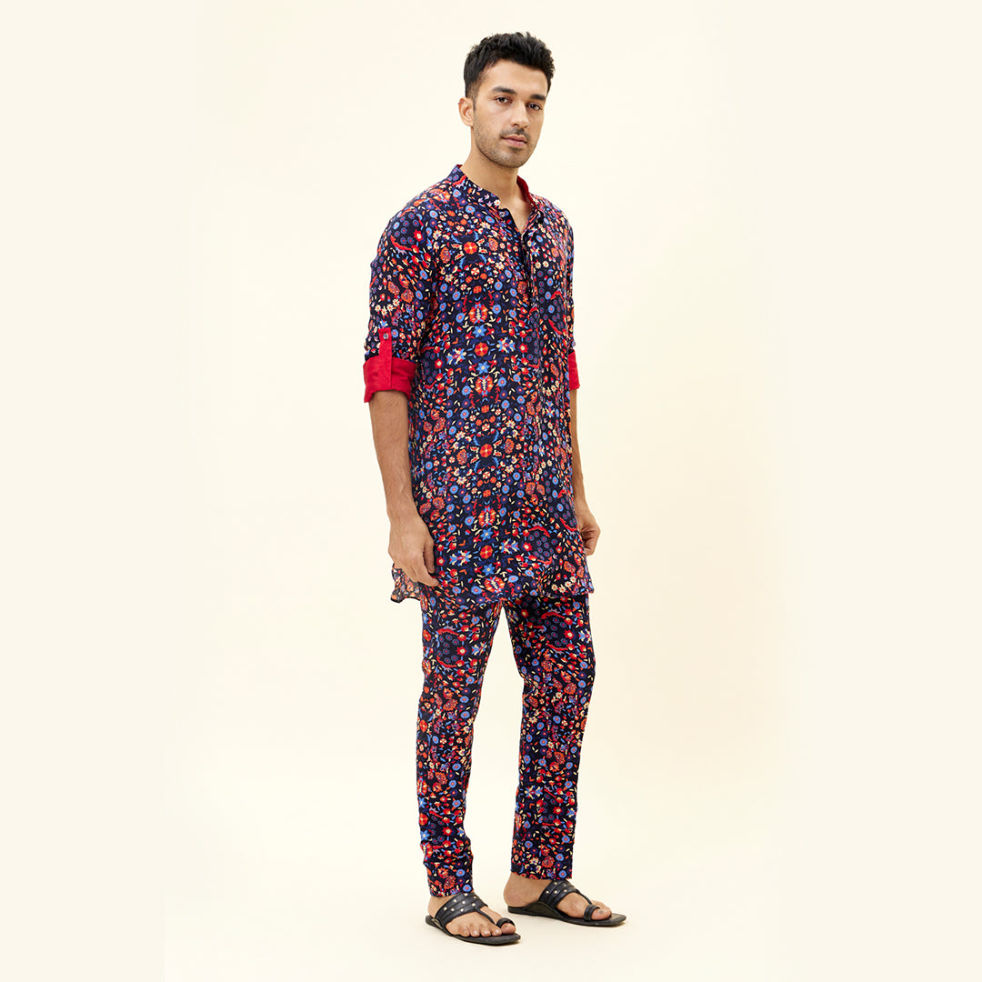 RASA BLUE JAAL PRINT SHORT SHIRT STYLE KURTA with pants