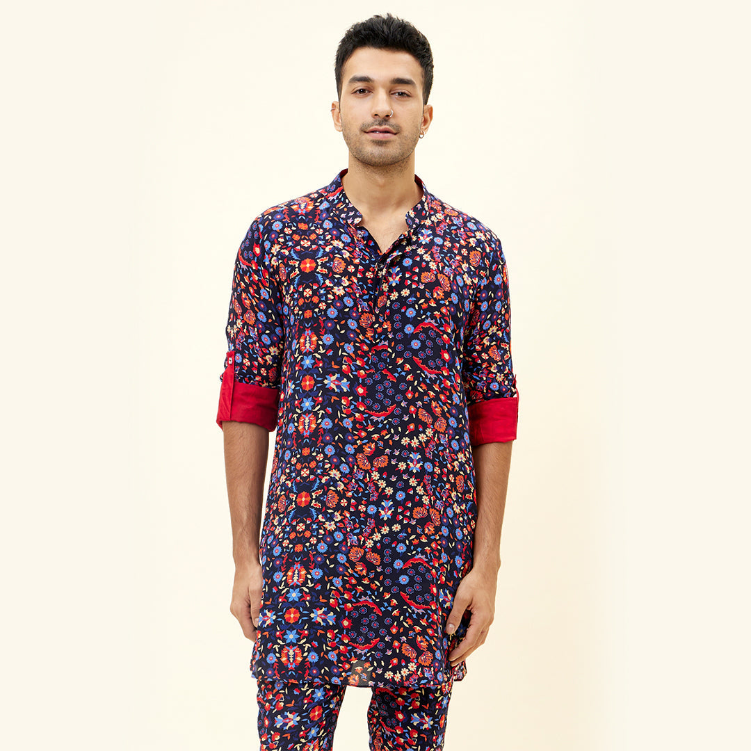 RASA BLUE JAAL PRINT SHORT SHIRT STYLE KURTA with pants