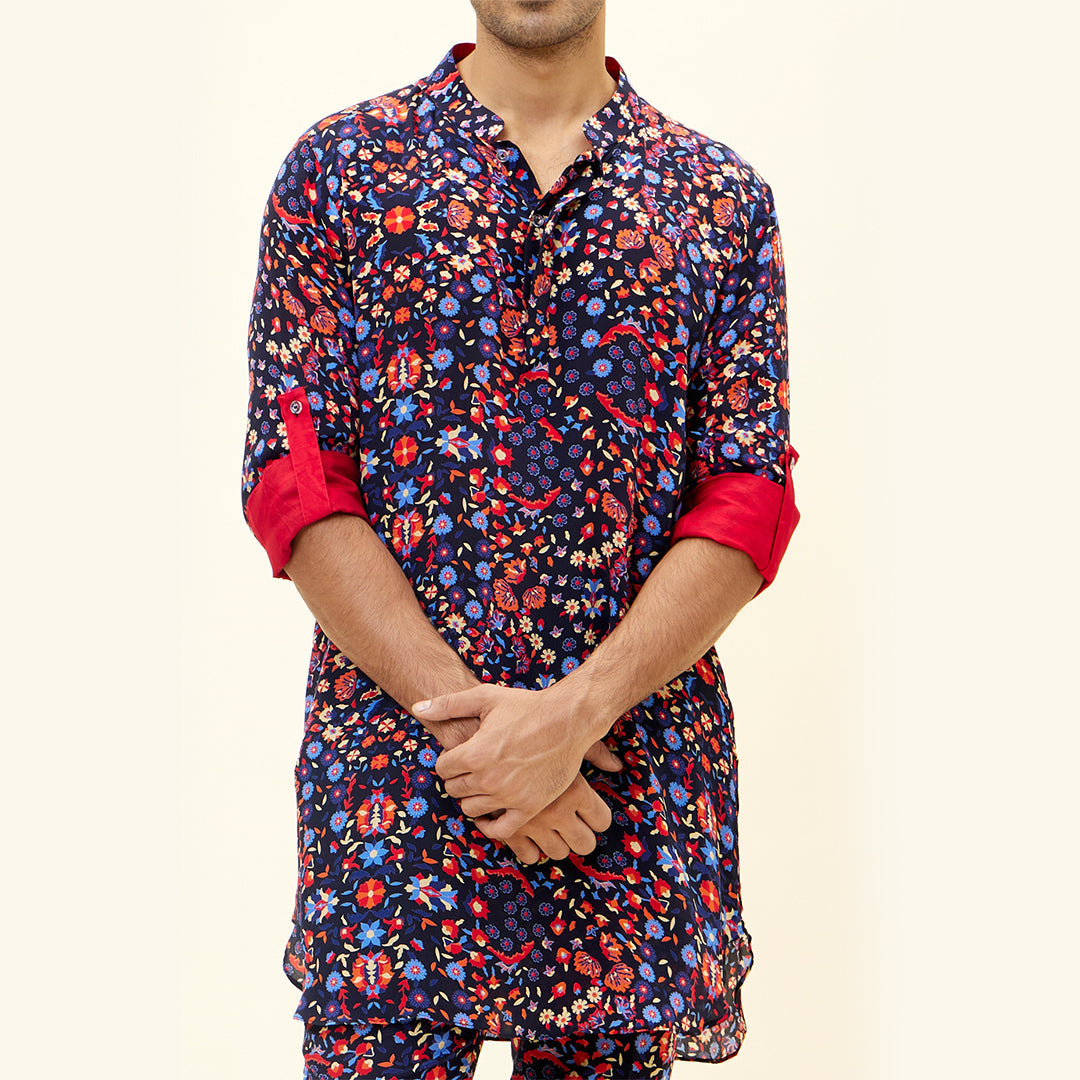 RASA BLUE JAAL PRINT SHORT SHIRT STYLE KURTA with pants