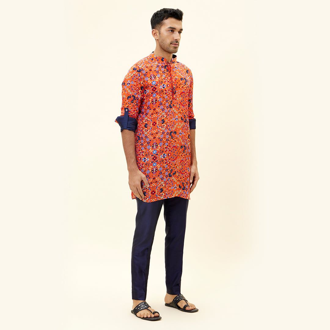 ORANGE JAAL PRINT SHORT SHIRT STYLE KURTA