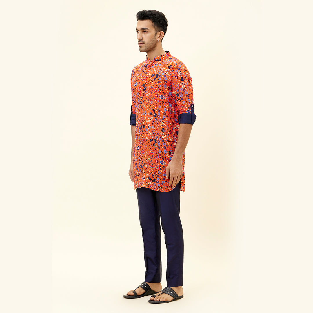 ORANGE JAAL PRINT SHORT SHIRT STYLE KURTA