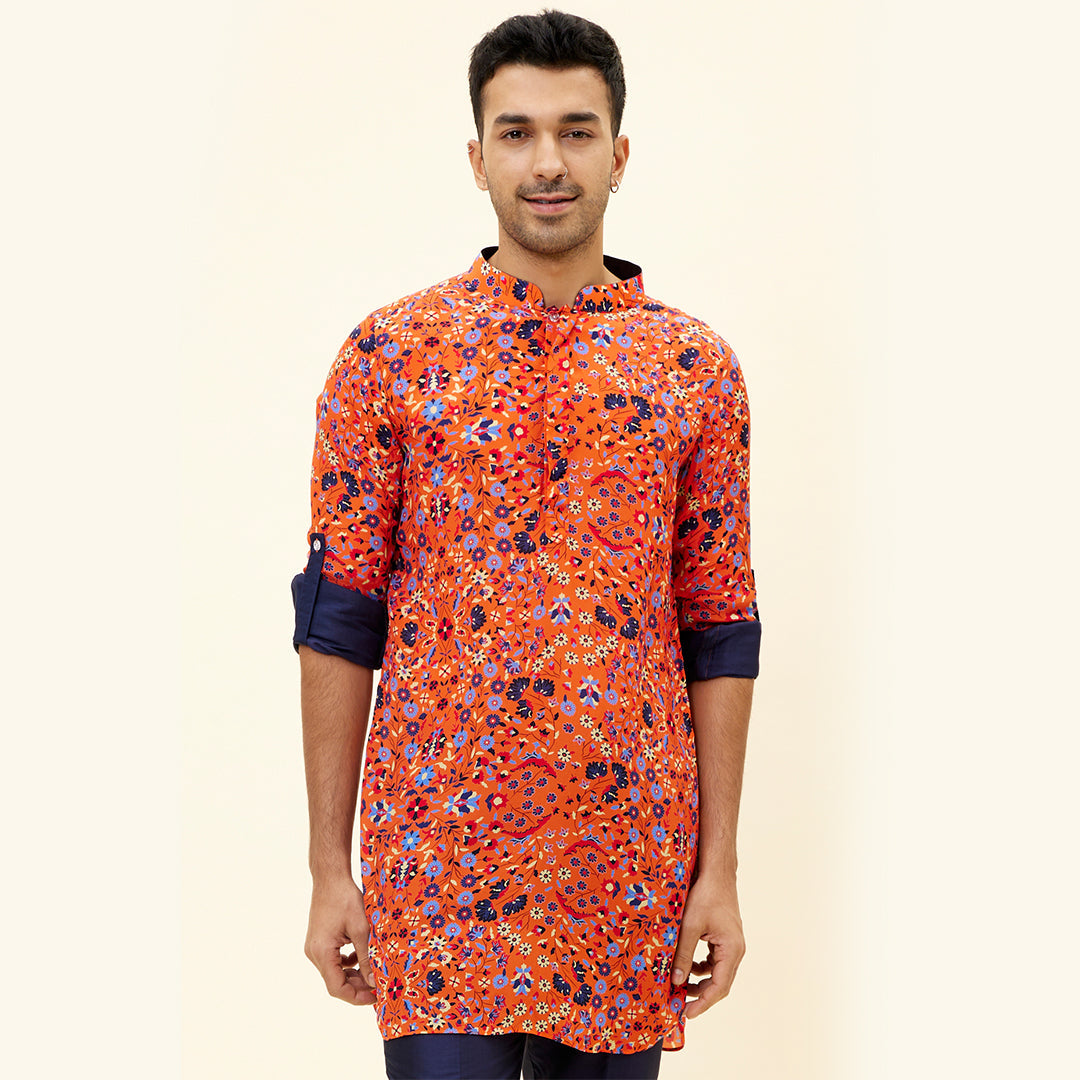 ORANGE JAAL PRINT SHORT SHIRT STYLE KURTA