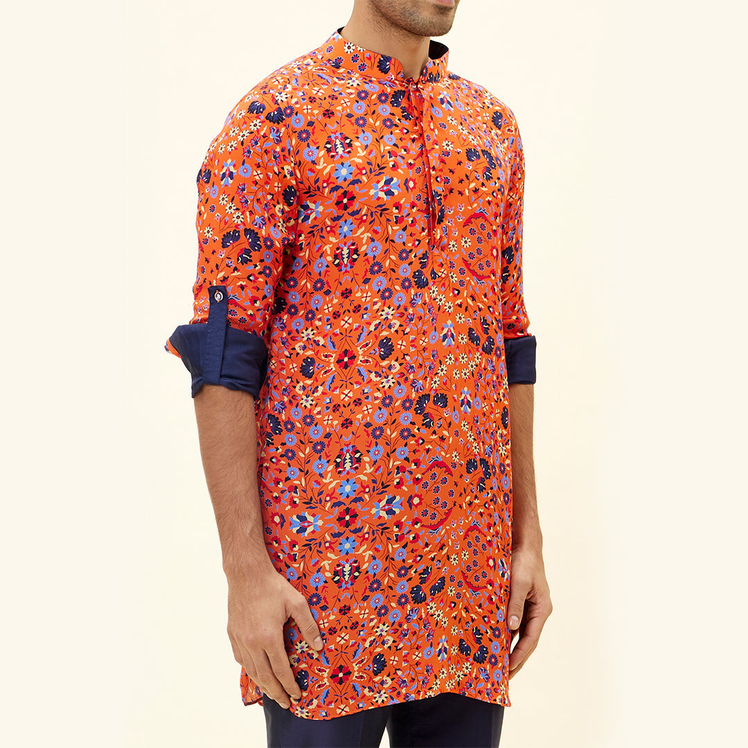 ORANGE JAAL PRINT SHORT SHIRT STYLE KURTA