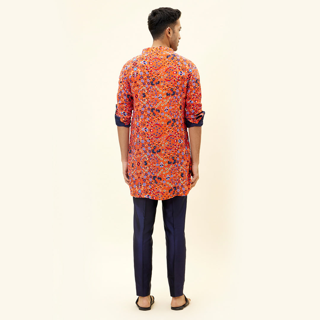 ORANGE JAAL PRINT SHORT SHIRT STYLE KURTA