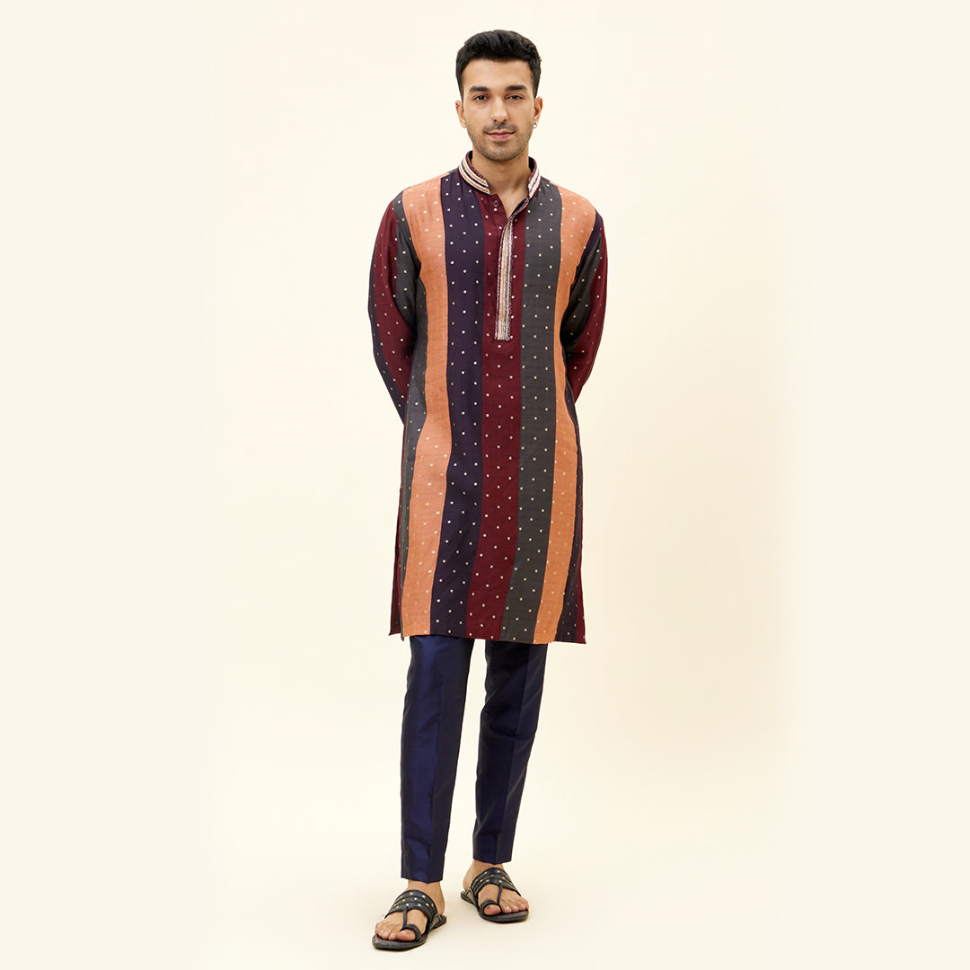 CHANDERI SILK STRIPES PRINT KURTA SET