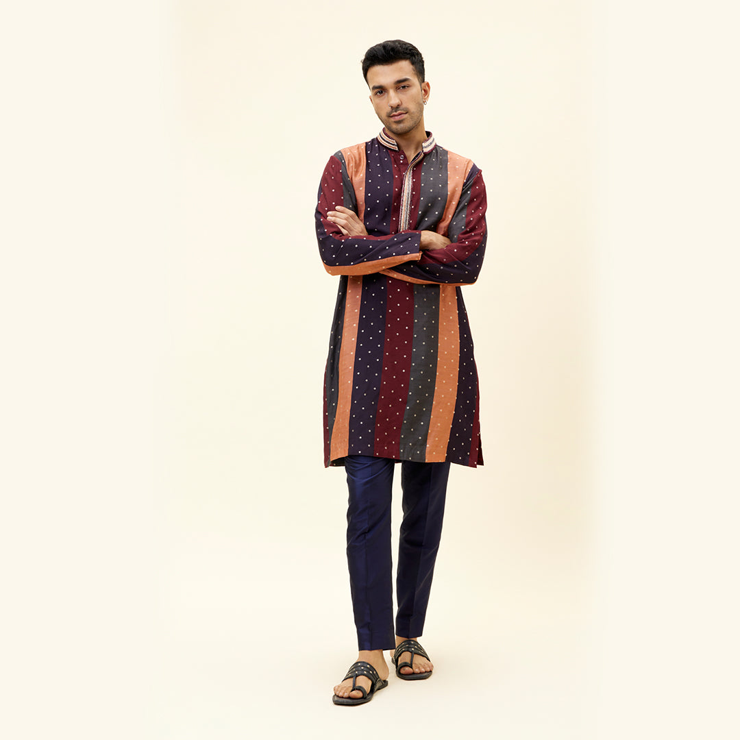 CHANDERI SILK STRIPES PRINT KURTA SET