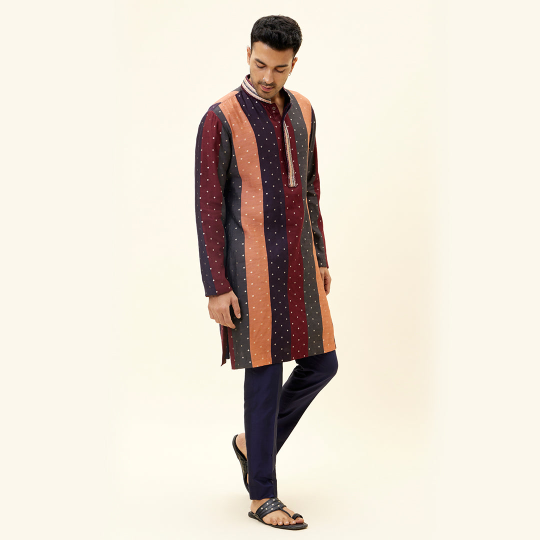 CHANDERI SILK STRIPES PRINT KURTA SET