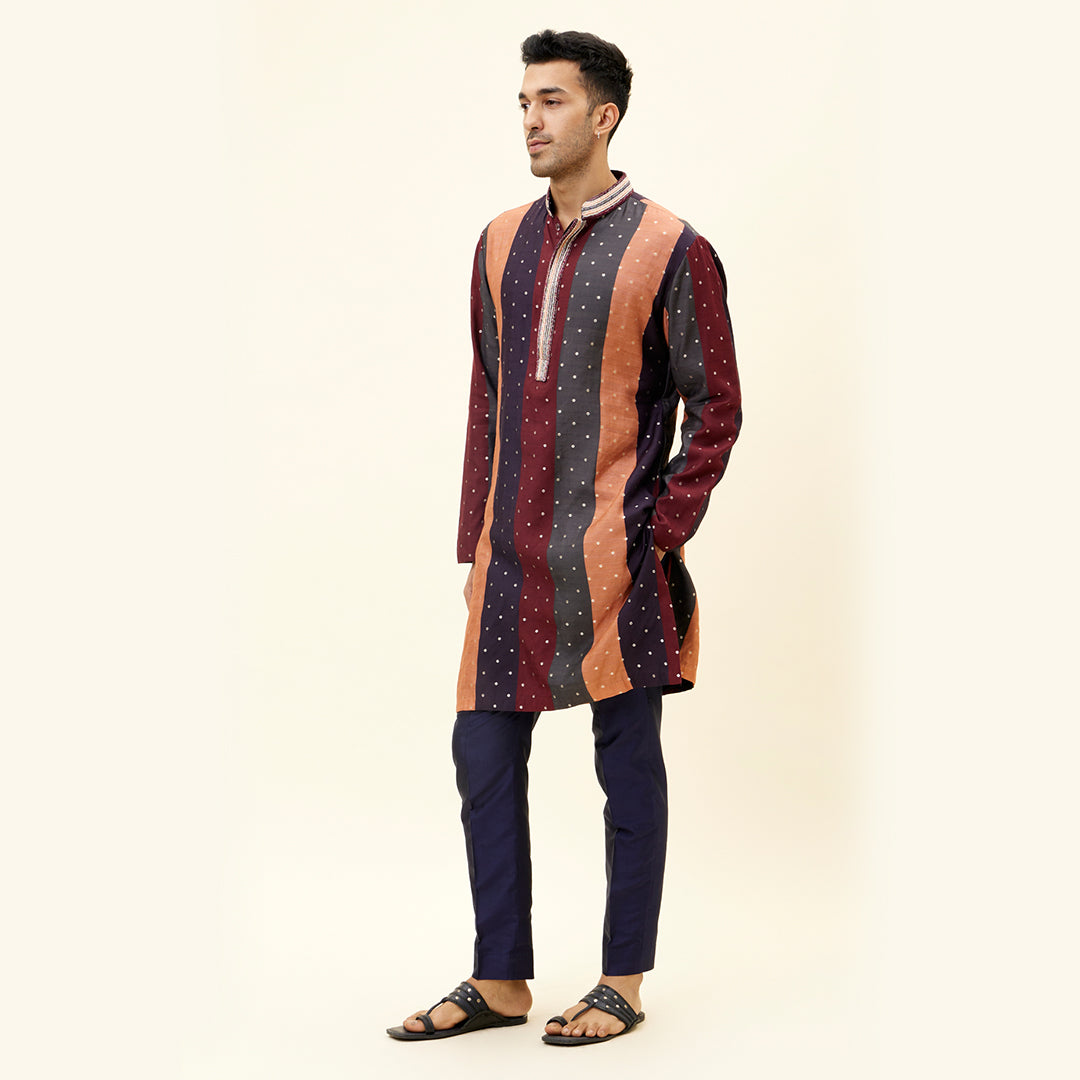 CHANDERI SILK STRIPES PRINT KURTA SET