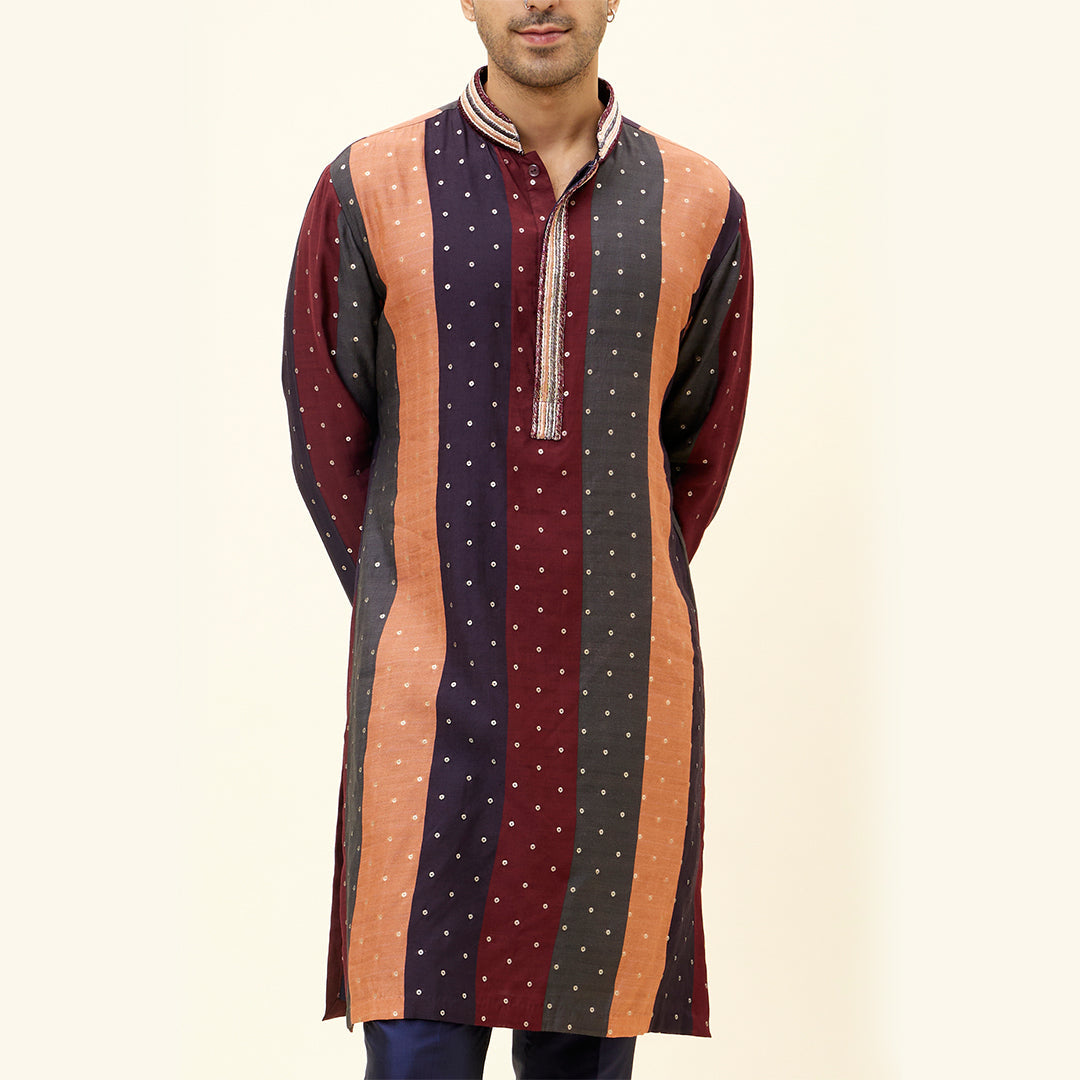 CHANDERI SILK STRIPES PRINT KURTA SET