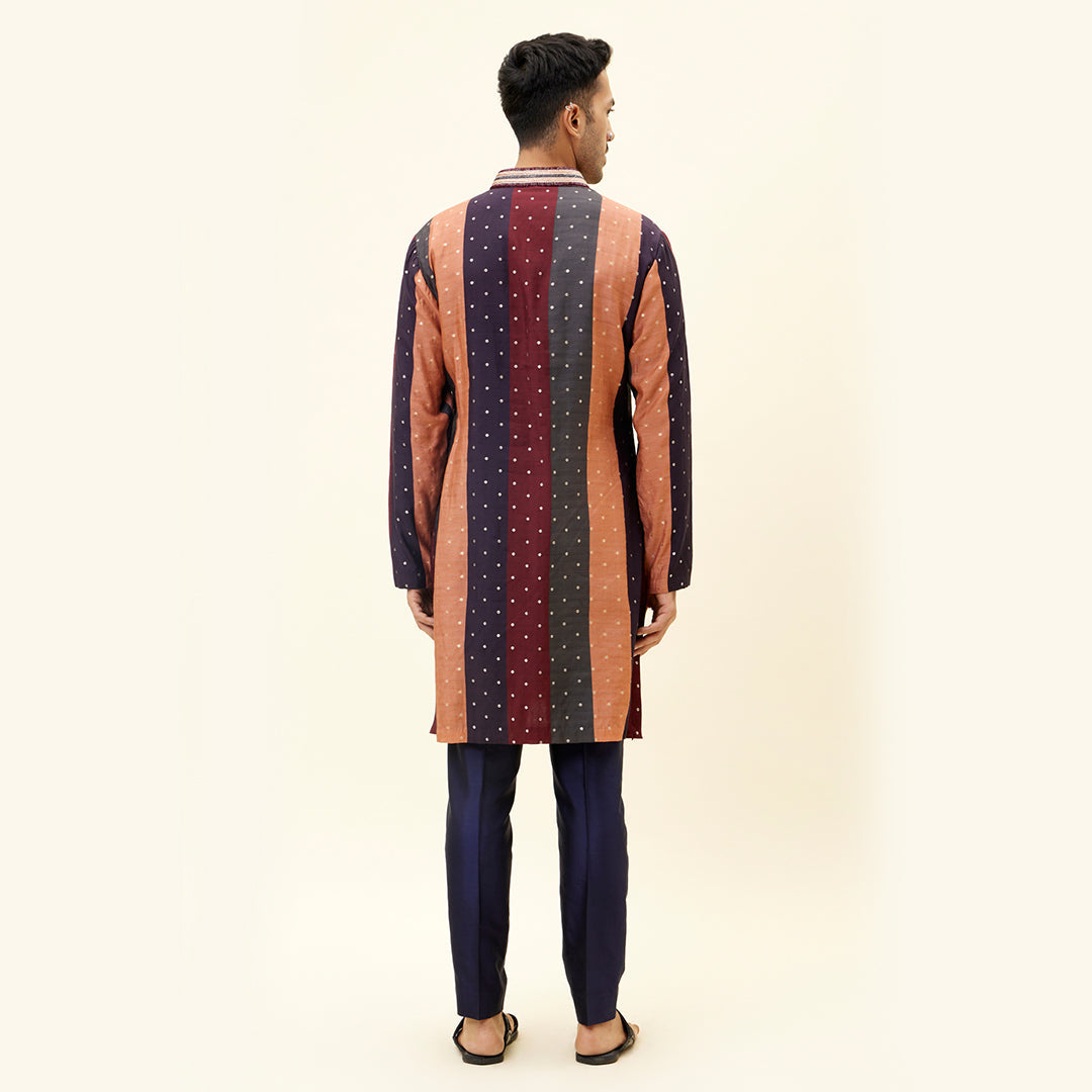 CHANDERI SILK STRIPES PRINT KURTA SET