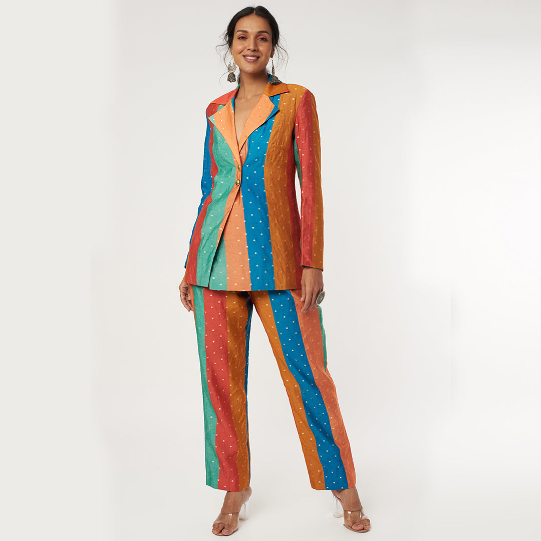 AW21 STRIPE PRINT BANARSI SILK PANT SUIT SET