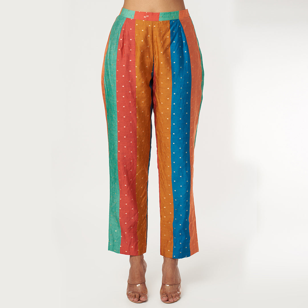 AW21 STRIPE PRINT BANARSI SILK PANT SUIT SET