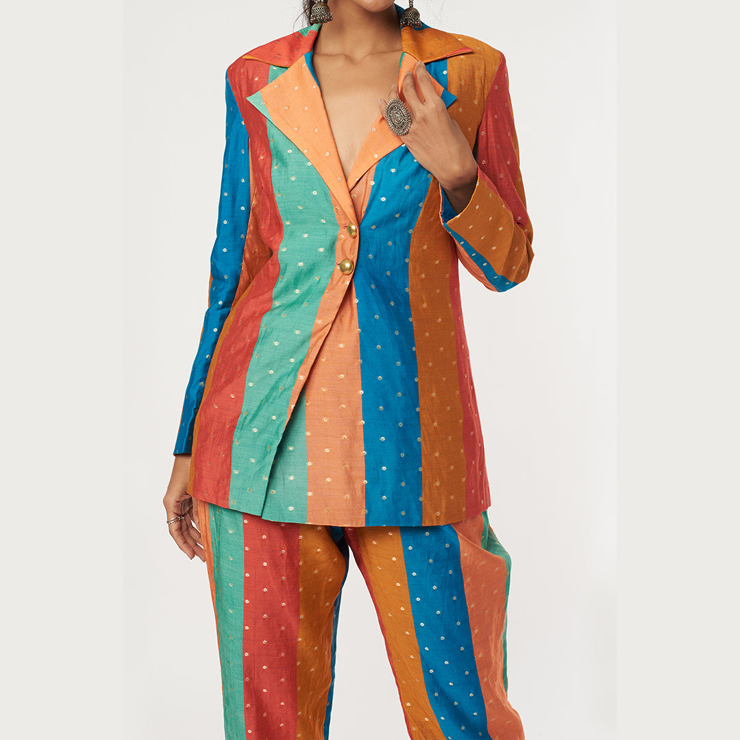 AW21 STRIPE PRINT BANARSI SILK PANT SUIT SET