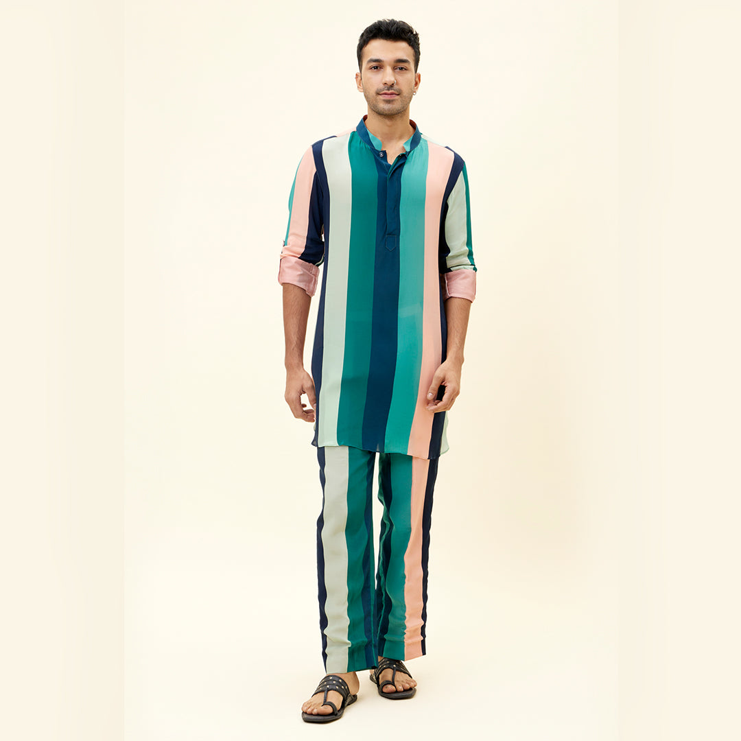 STRIPES PRINT SHORT SHIRT STYLE KURTA WITH PANTS