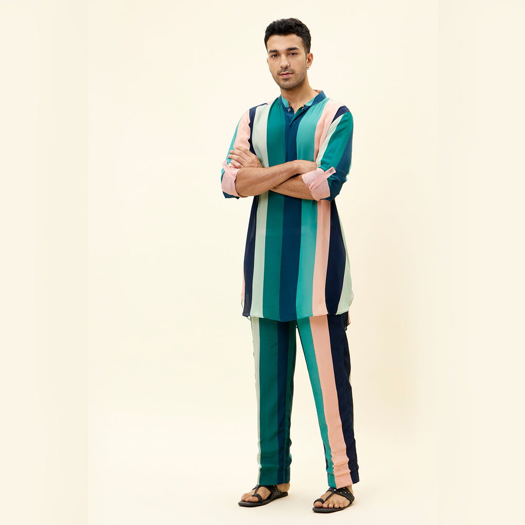 STRIPES PRINT SHORT SHIRT STYLE KURTA WITH PANTS