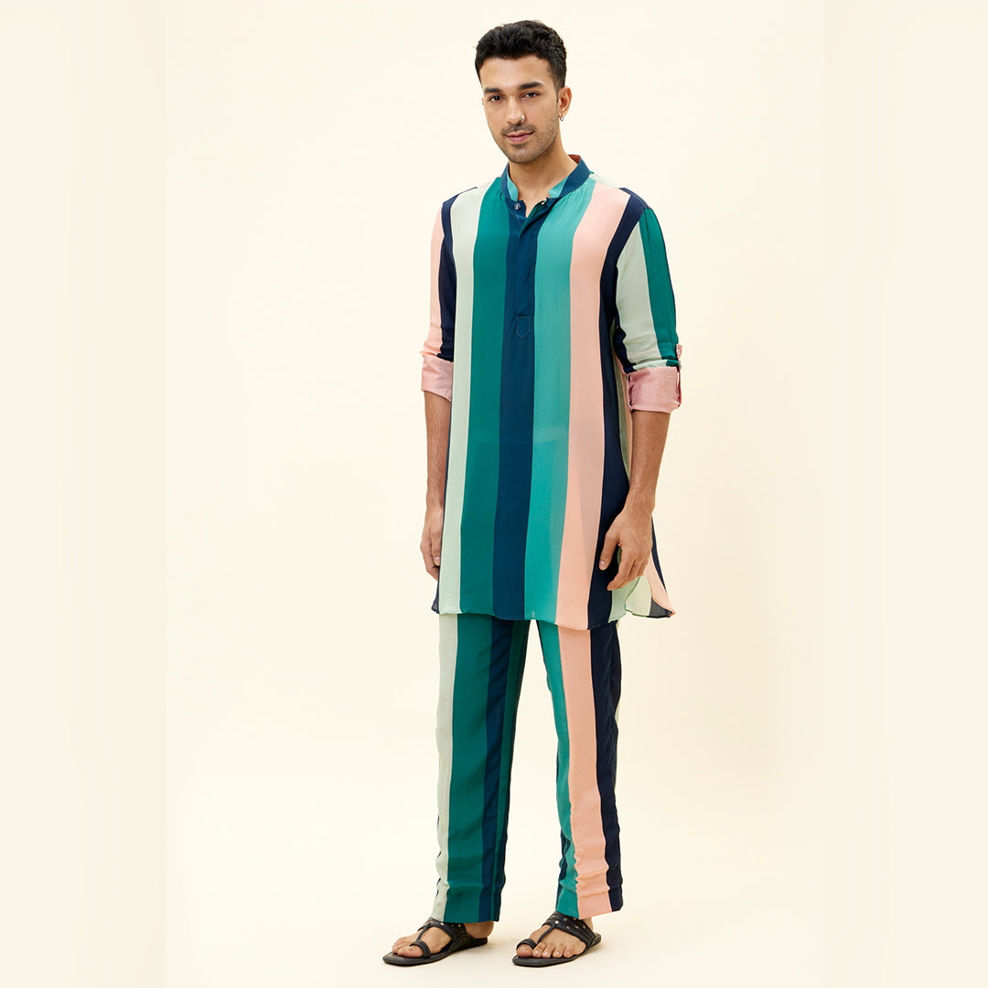 STRIPES PRINT SHORT SHIRT STYLE KURTA WITH PANTS