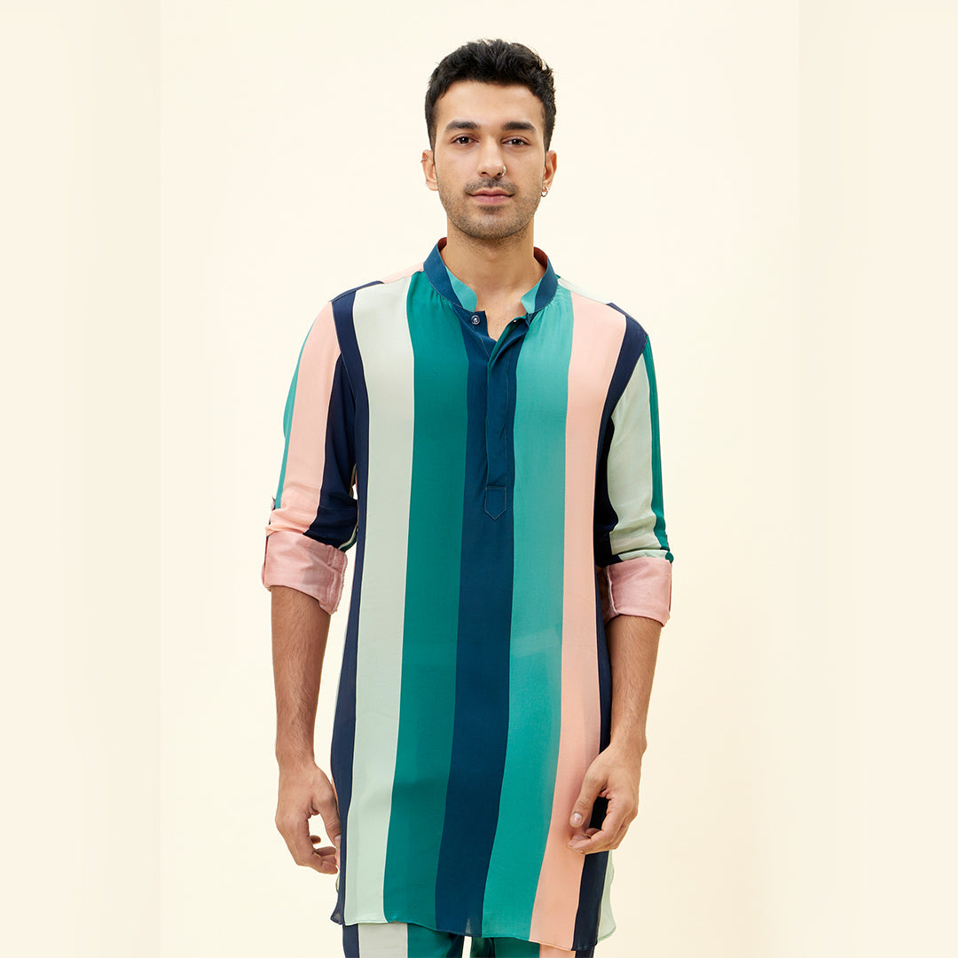 STRIPES PRINT SHORT SHIRT STYLE KURTA WITH PANTS