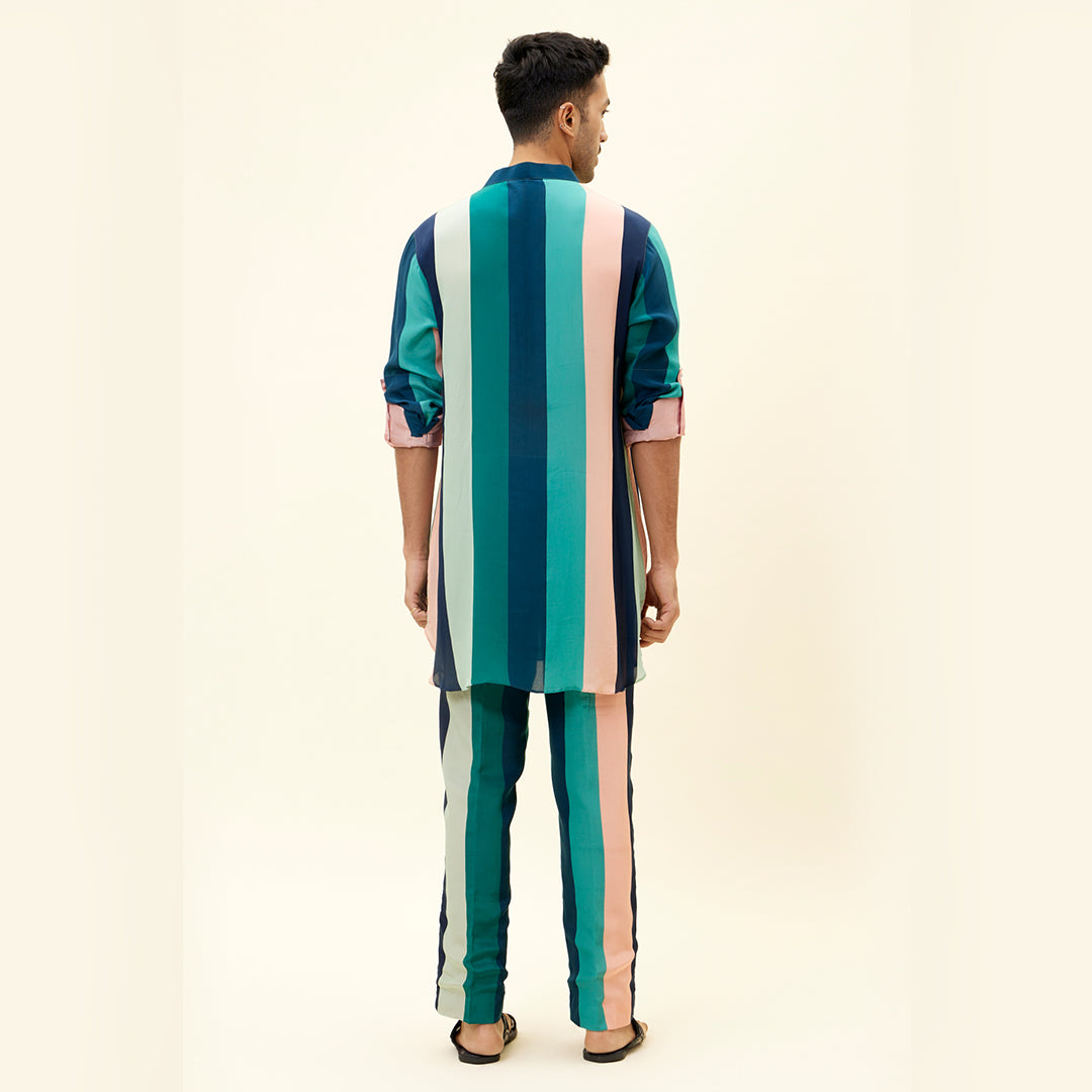 STRIPES PRINT SHORT SHIRT STYLE KURTA WITH PANTS