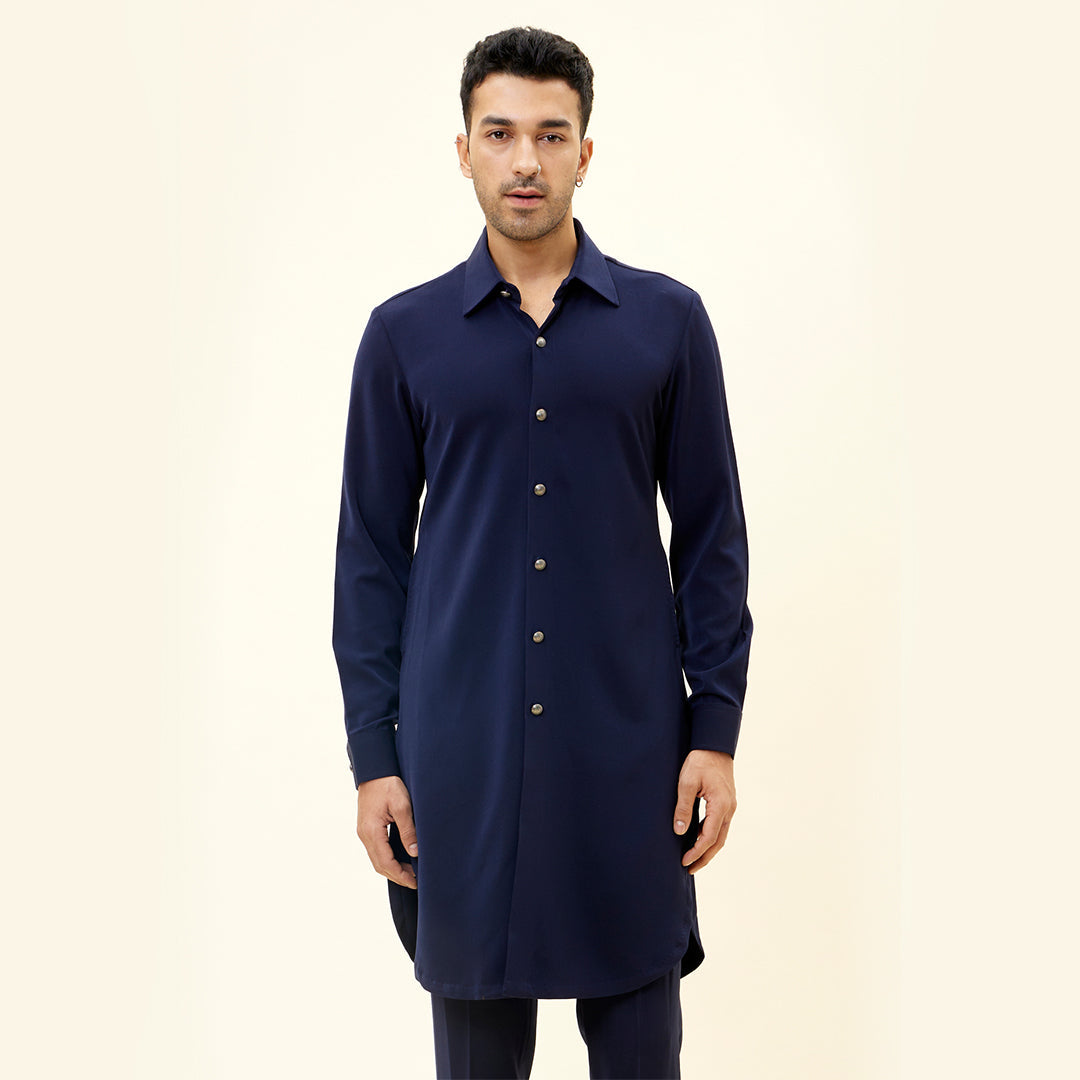 BLUE VOLVO KURTA WITH METAL BUTTONS WITH PANTS