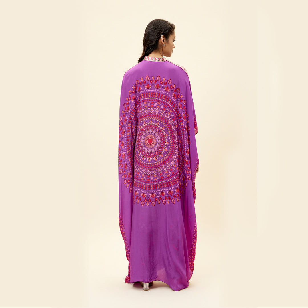 PURPLE RAVI BUTTA PRINT KAFTAN WITHPURPLE SAANJH PRINT PANTS