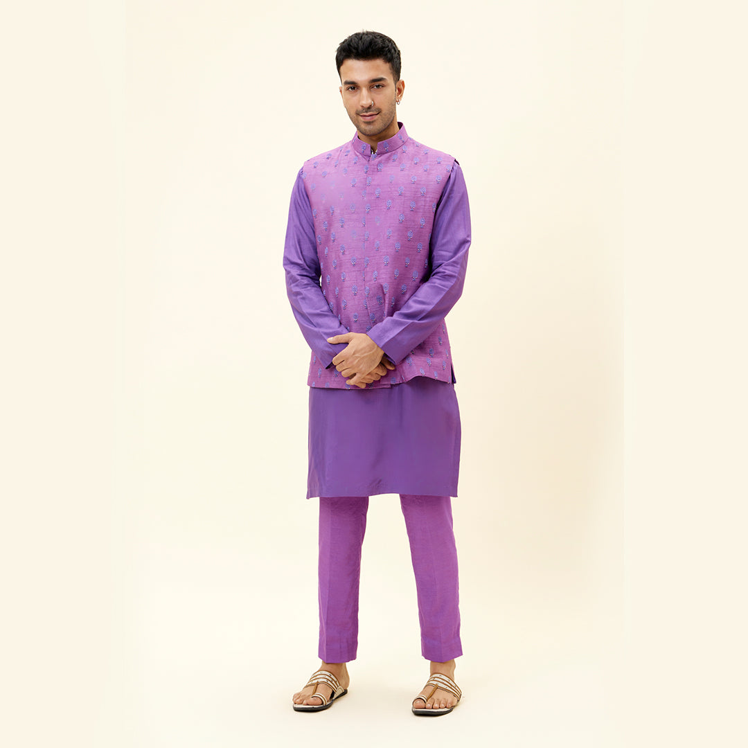 PURPLE BUTTI EMBROIDERED BUNDI