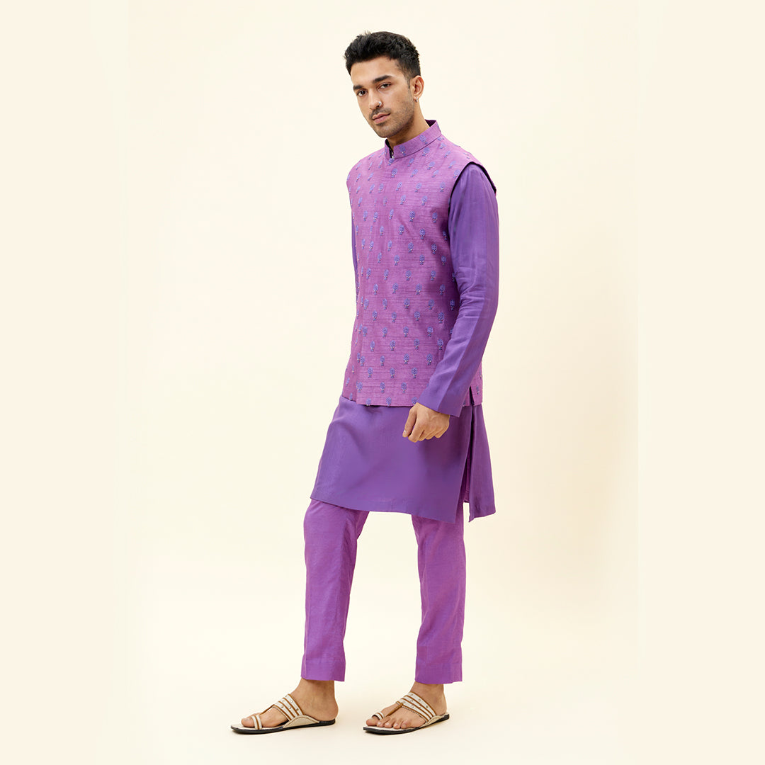 PURPLE BUTTI EMBROIDERED BUNDI