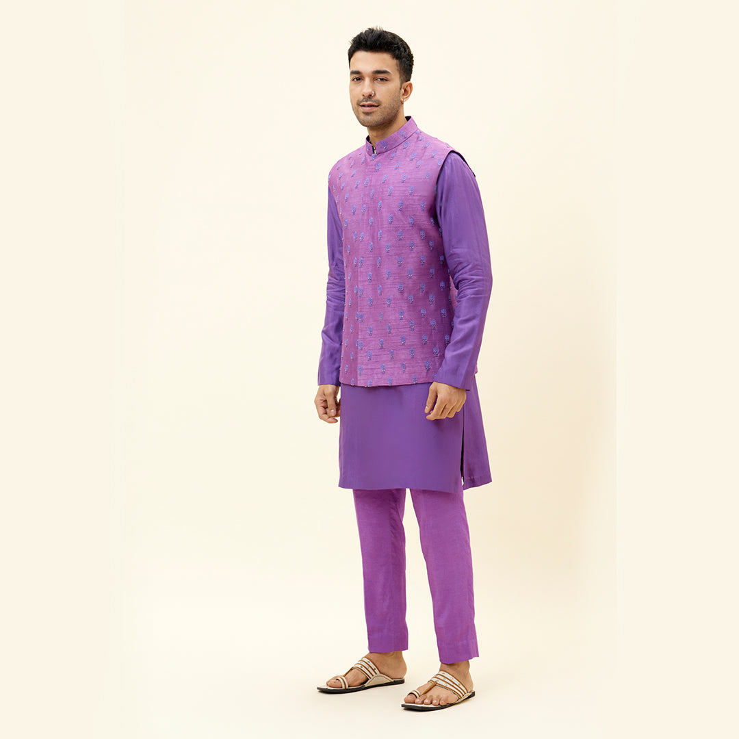 PURPLE BUTTI EMBROIDERED BUNDI