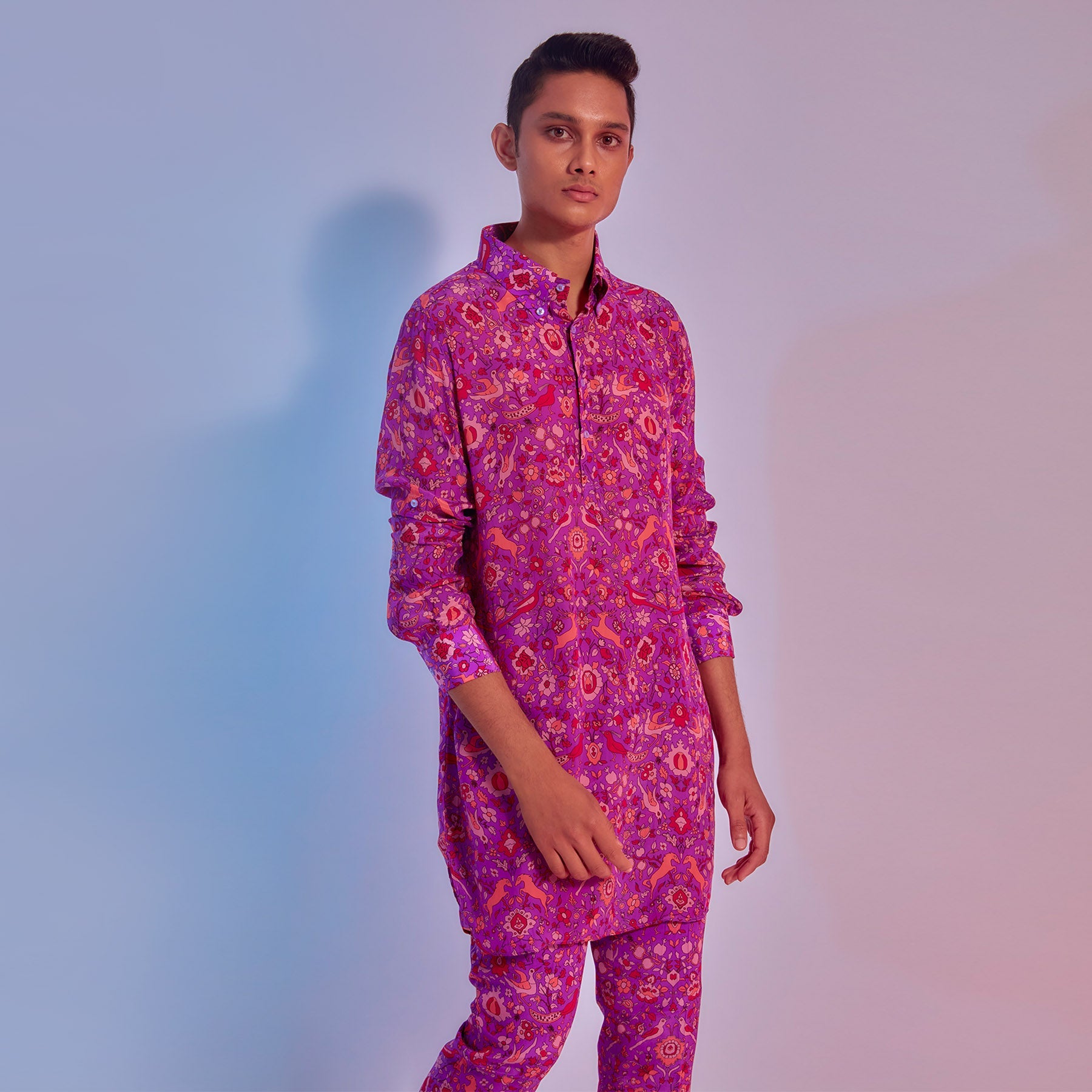 PURPLE SAANJH FLORAL PRINTED SHIRT STYLE KURTA