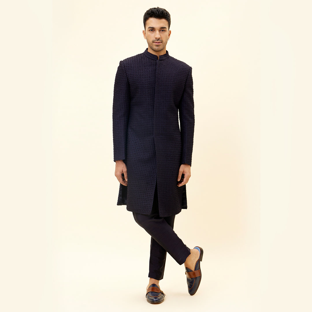 MIDNIGHT BLUE FRENCH KNOTS SHERWANI WITH PANTS