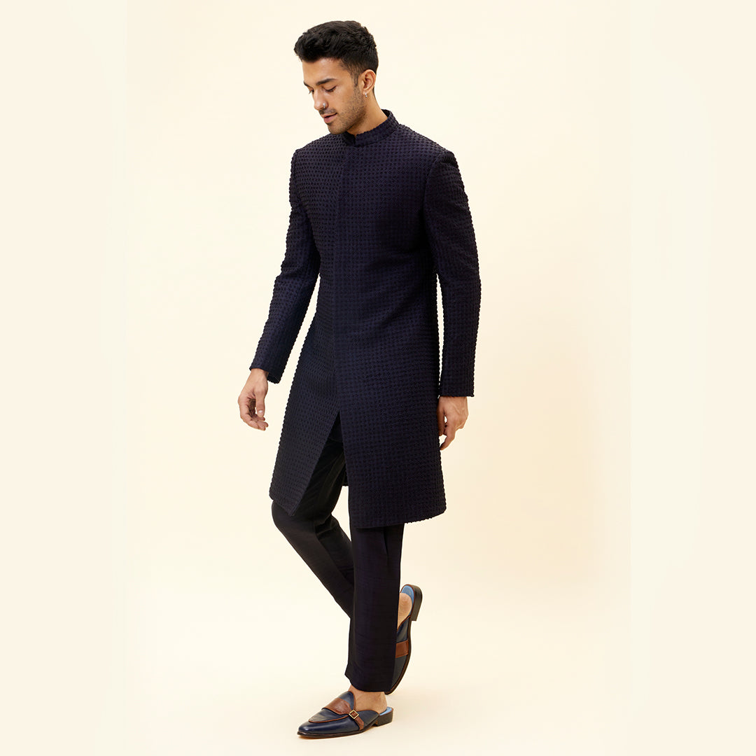 MIDNIGHT BLUE FRENCH KNOTS SHERWANI WITH PANTS