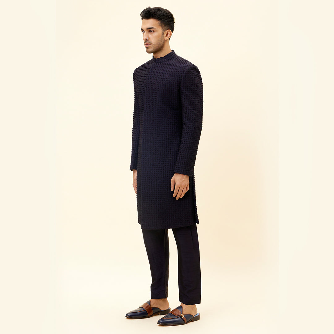 MIDNIGHT BLUE FRENCH KNOTS SHERWANI WITH PANTS