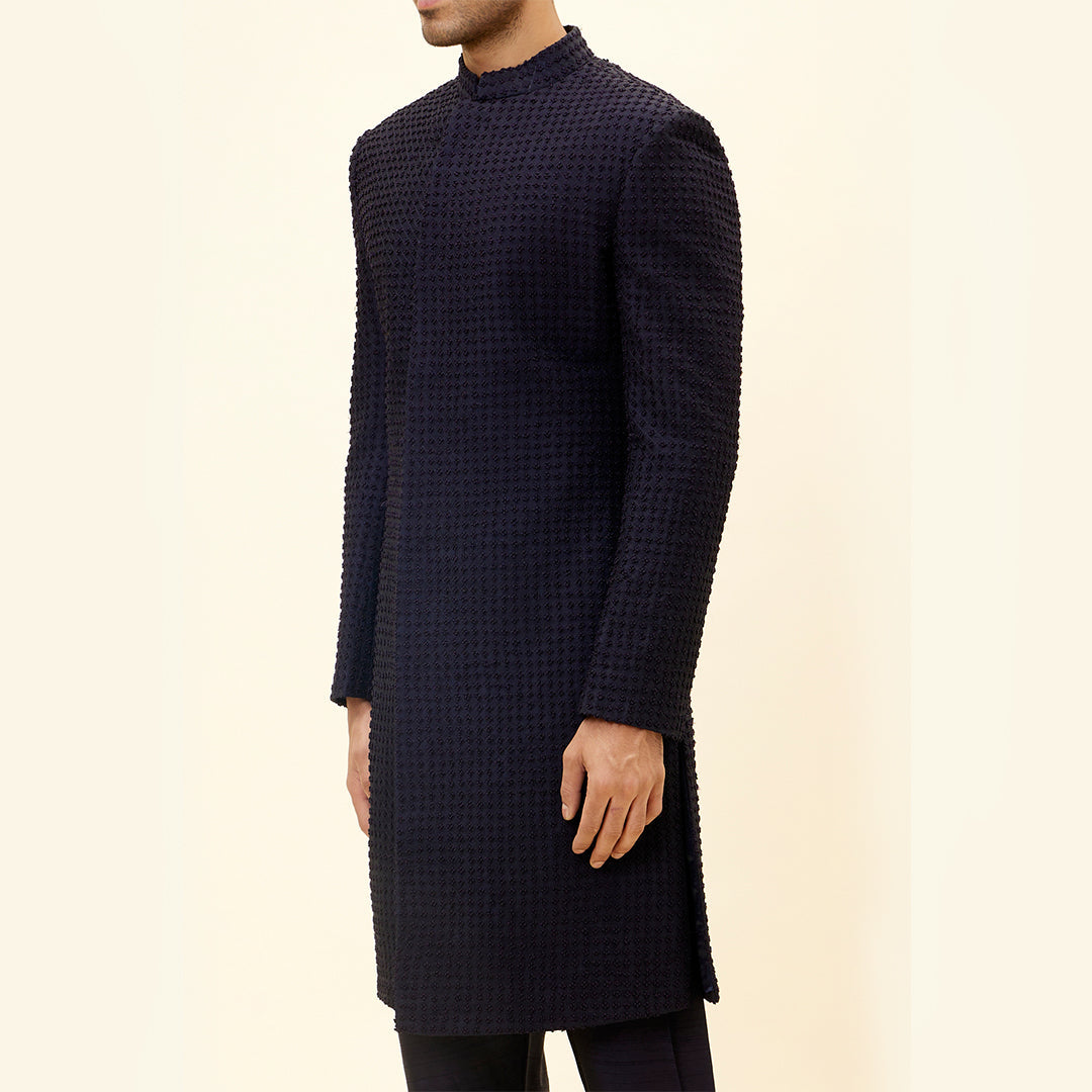 MIDNIGHT BLUE FRENCH KNOTS SHERWANI WITH PANTS