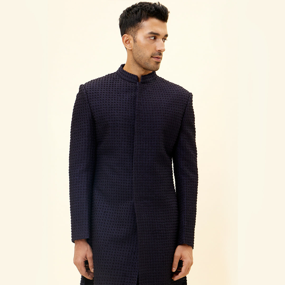 MIDNIGHT BLUE FRENCH KNOTS SHERWANI WITH PANTS