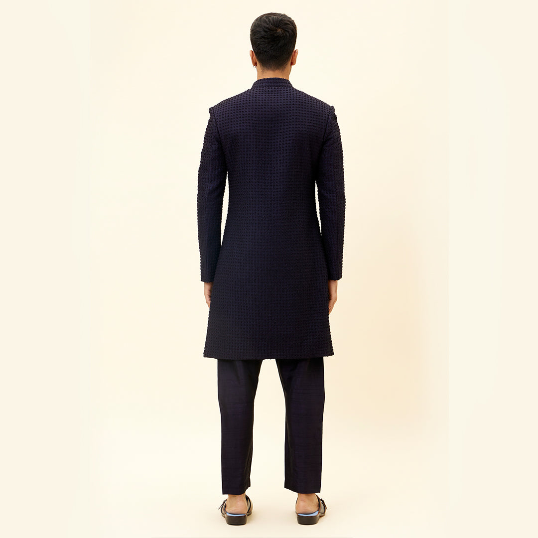 MIDNIGHT BLUE FRENCH KNOTS SHERWANI WITH PANTS