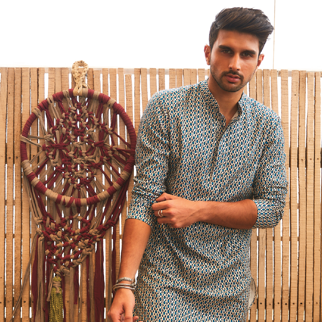 BLUE GEOMETRIC KURTA SET